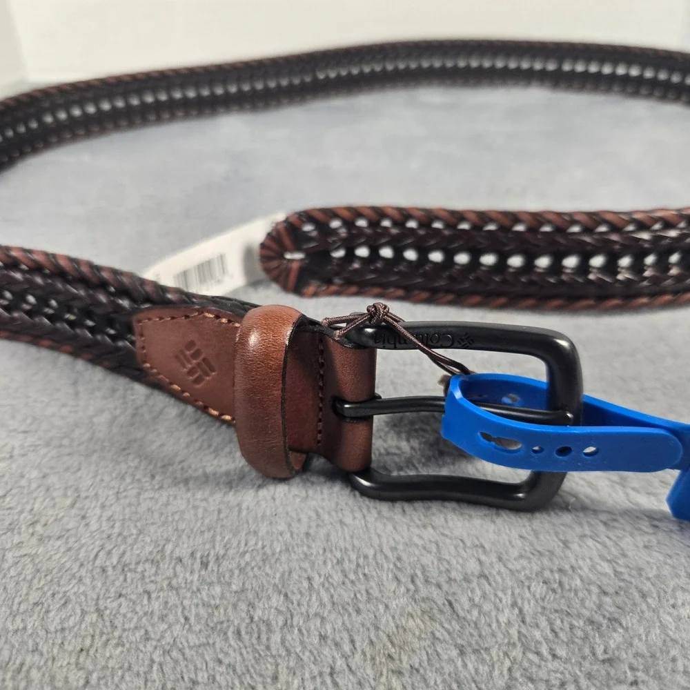 Columbia Mens Hand Laced Braided Leather Belt Tan Brown XL 42-44 11CO140001